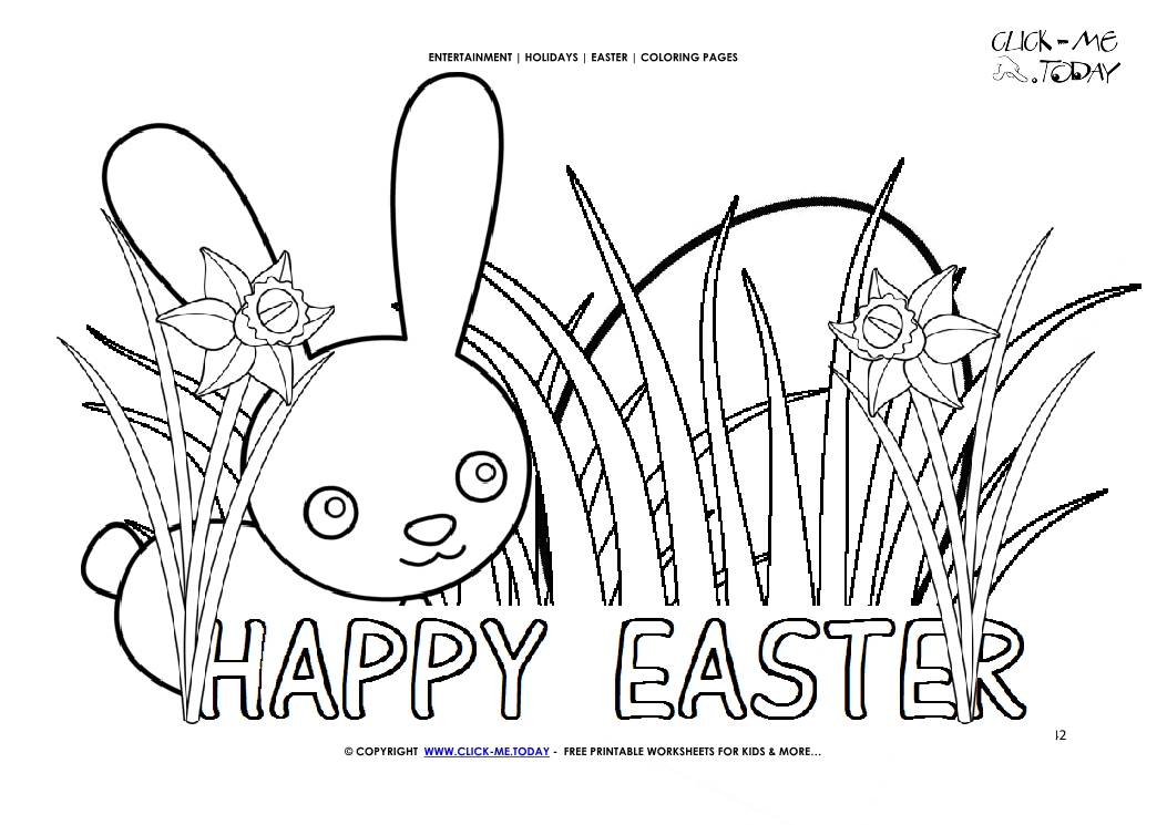 Easter Coloring Page: 42 Happy Easter bunny with egg in grass